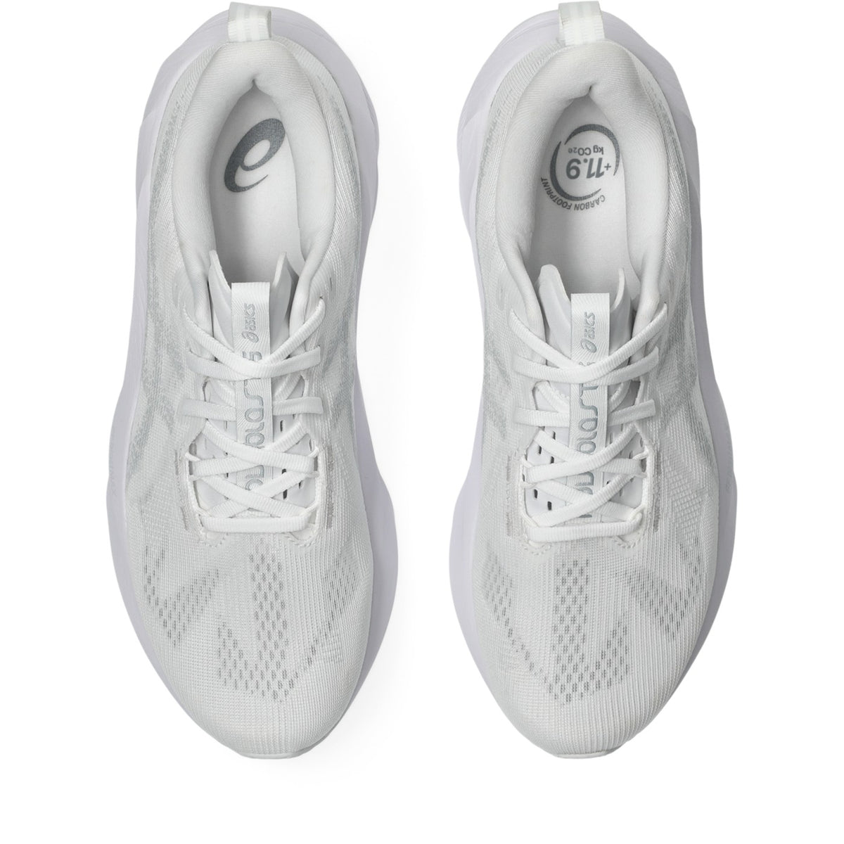 ASICS Novablast 5 Blanc-Gris / White-Piedmont Grey — vue dessus (1011B974-100)