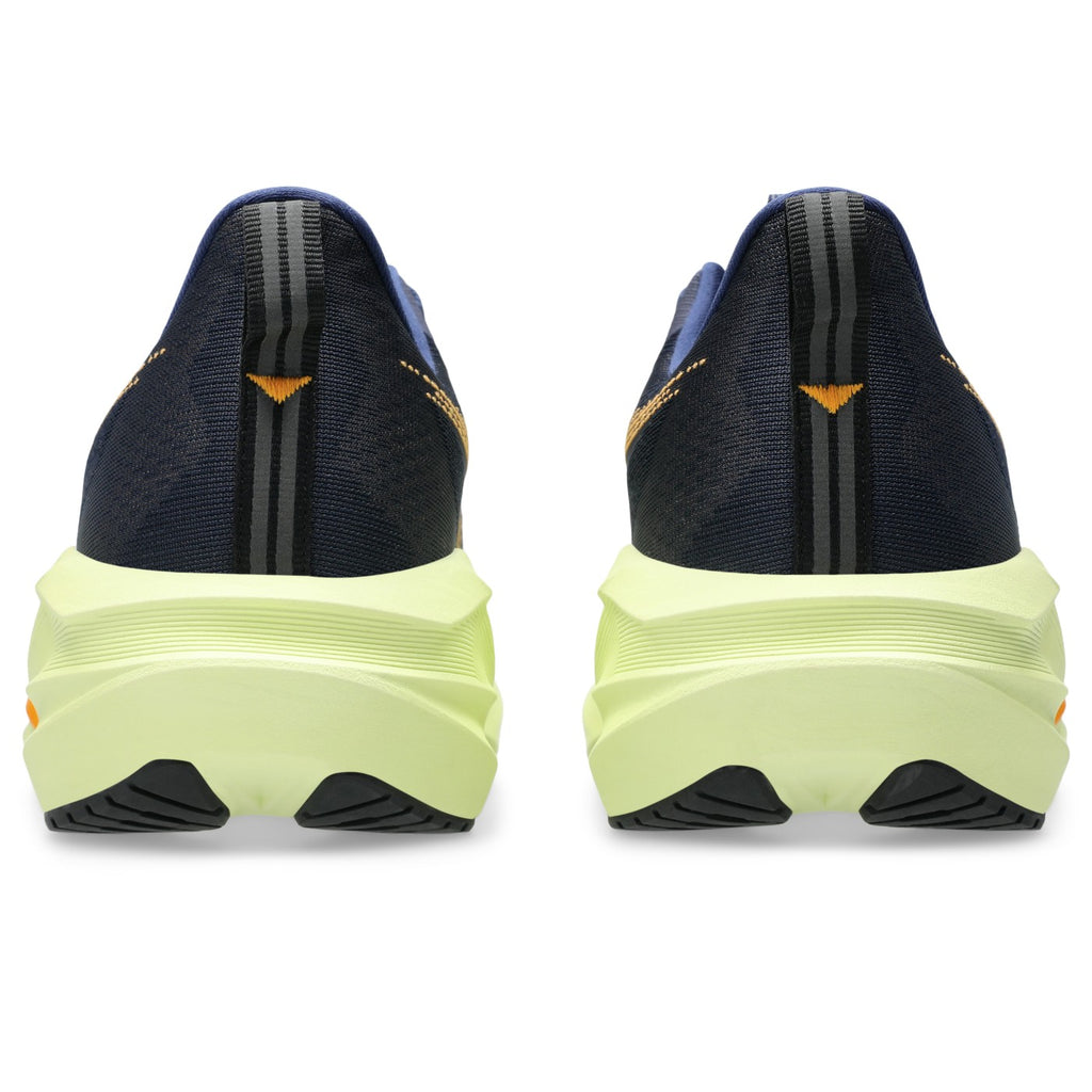 ASICS Novablast 5 Bleu nuit-Vert citron / Indigo Blue-Amber — vue arrière (1011B974-402)