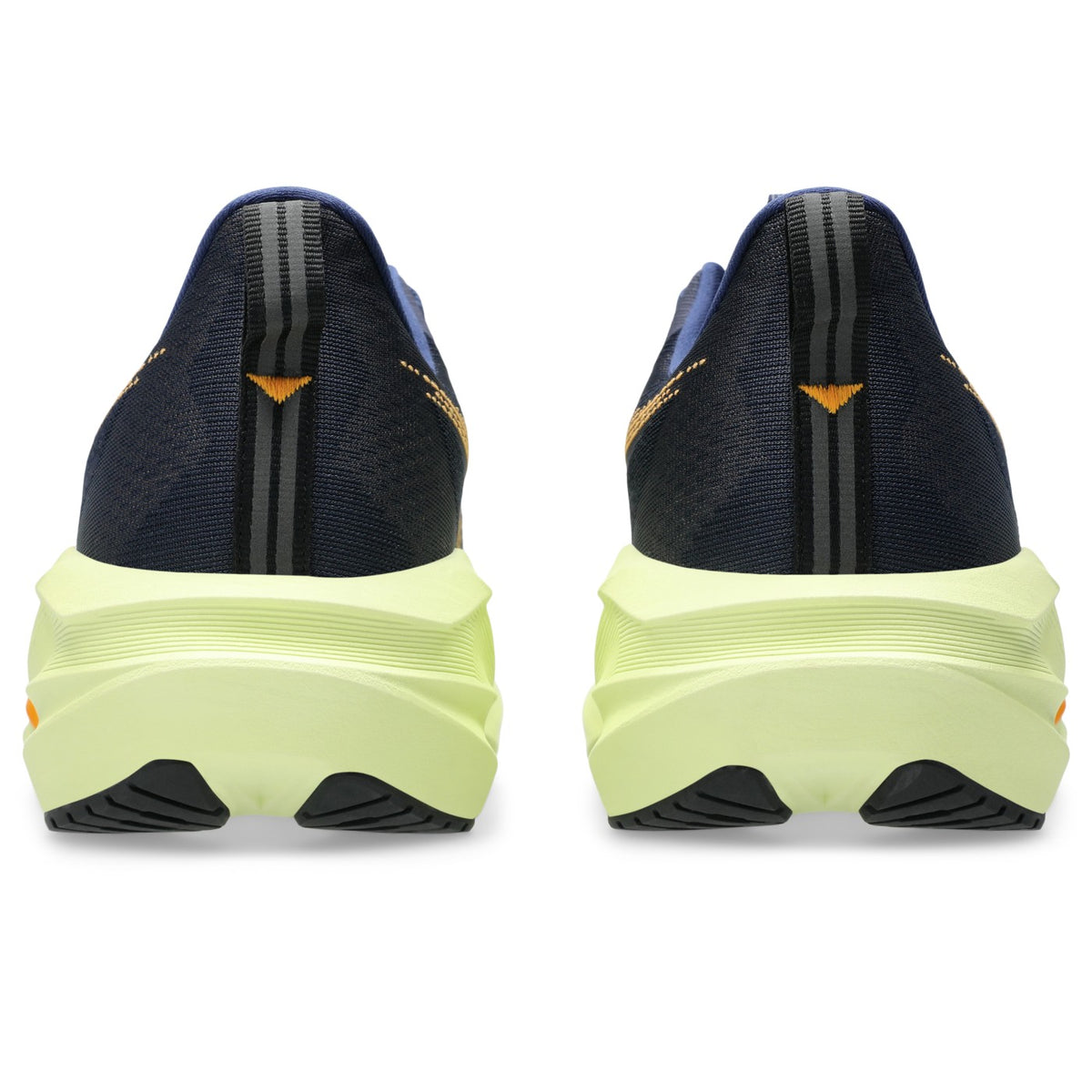 ASICS Novablast 5 Bleu nuit-Vert citron / Indigo Blue-Amber — vue arrière (1011B974-402)