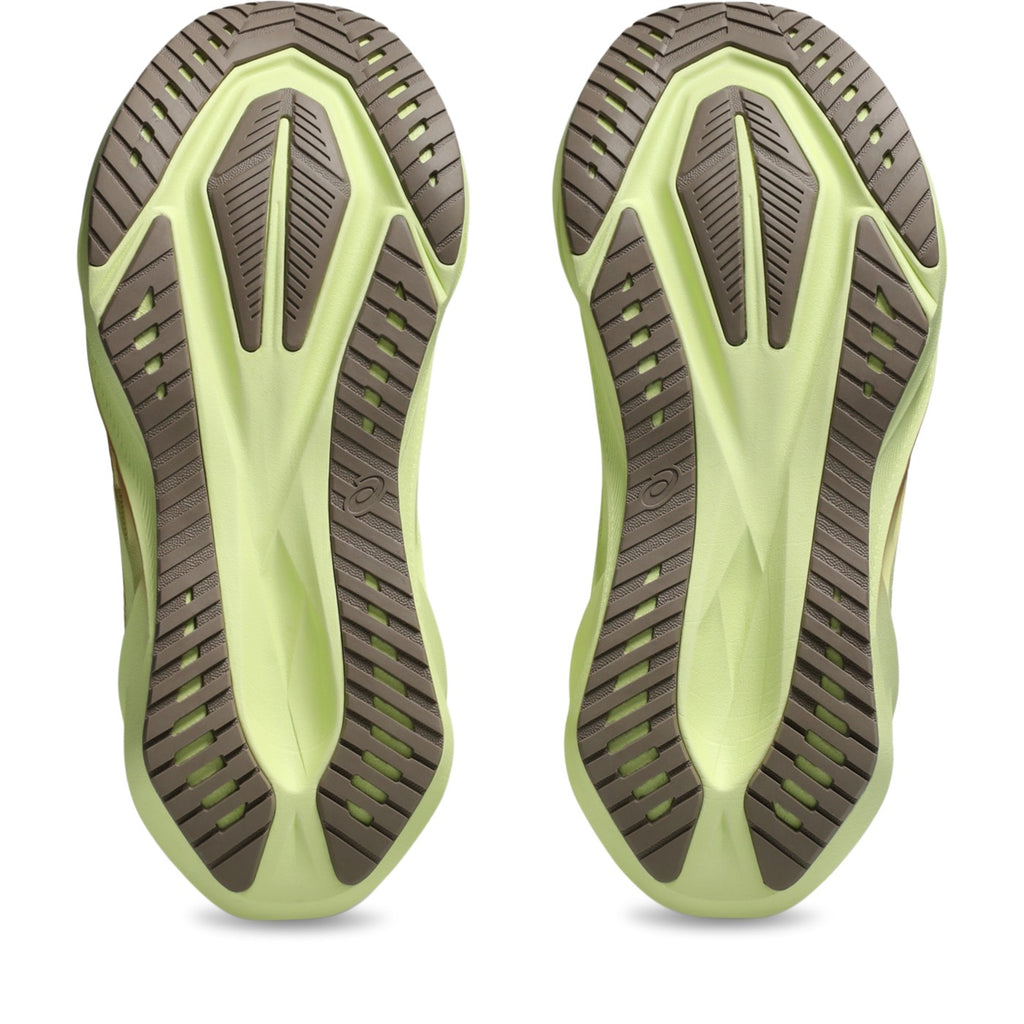 ASICS Novablast 5 Femme Beige-Vert citron / Mineral Beige-Taupe Grey — vue semelle (1012B765-250)