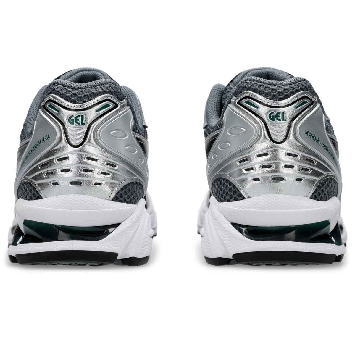 ASICS GEL-Kayano 14 Gris / Argent / Vert – vue arrière