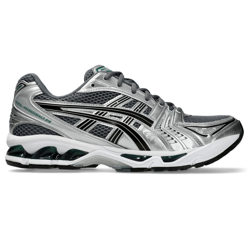 ASICS GEL-Kayano 14 Gris / Argent / Vert – profil opposé