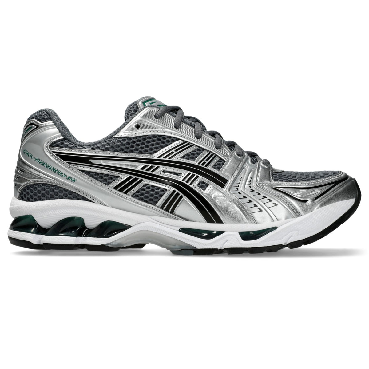 ASICS GEL-Kayano 14 Gris / Argent / Vert – profil opposé