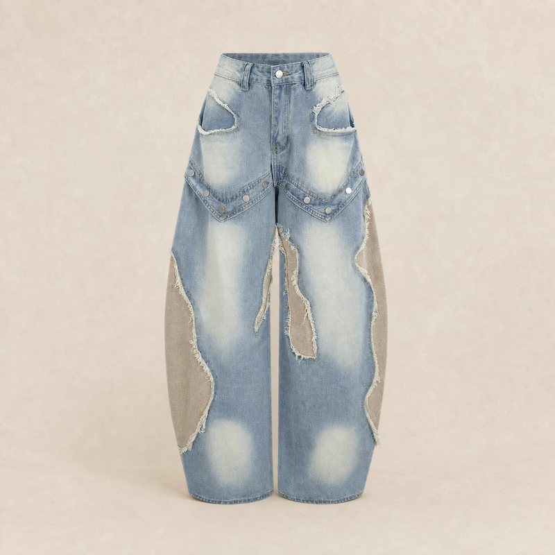 Jean baggy femme patchwork déchiré — vue 1