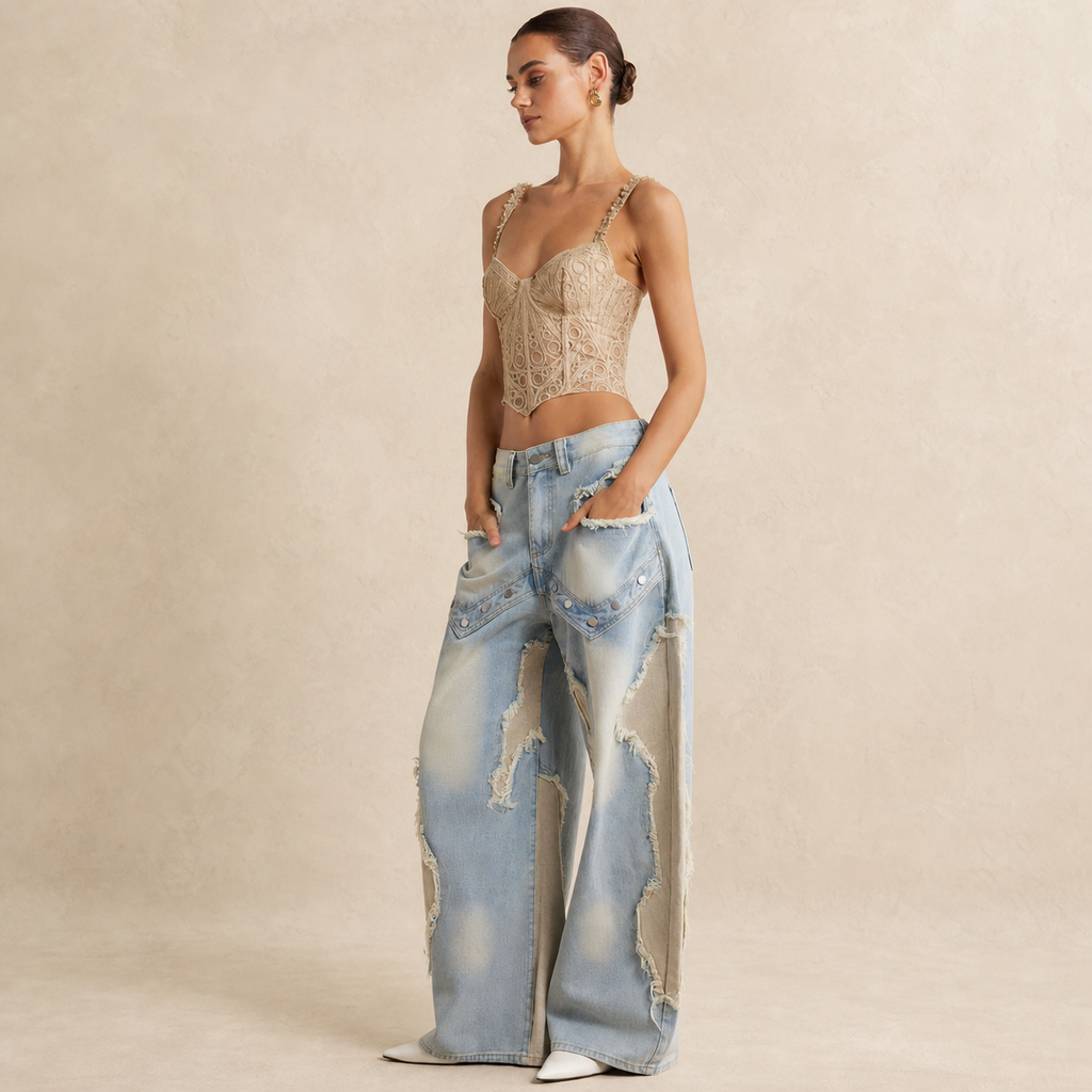 Jean baggy femme patchwork déchiré — vue 3