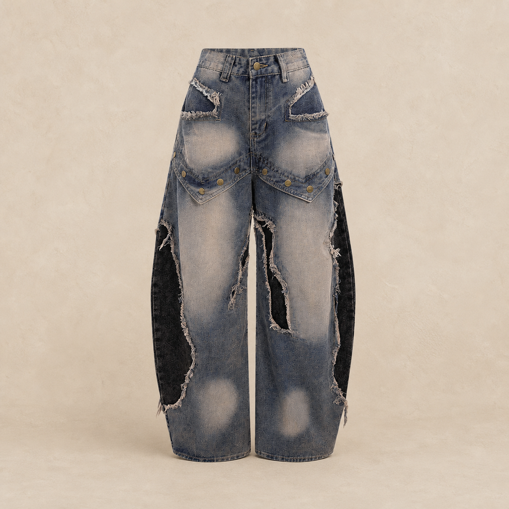 Jean baggy femme patchwork déchiré — vue 7
