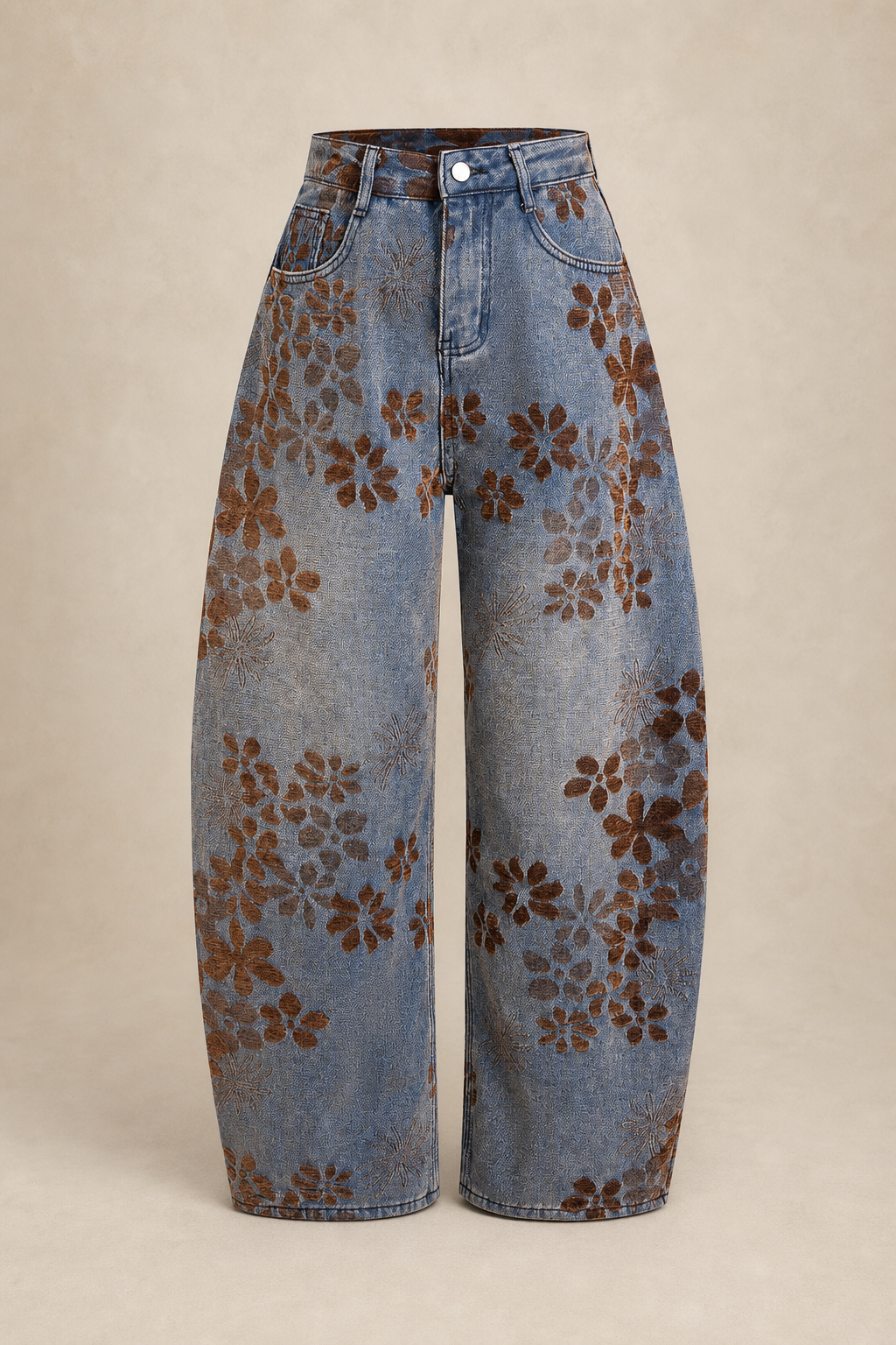 Jean baggy femme taille haute à imprimé floral — vue 1