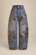 Jean baggy femme taille haute à imprimé floral — vue 1