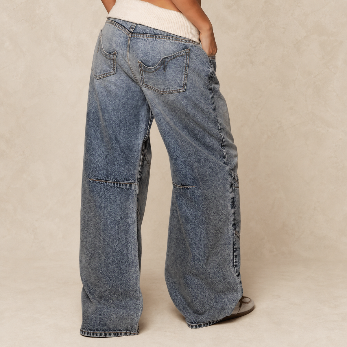 Jean baggy femme Y2K à taille côtelée — vue 3