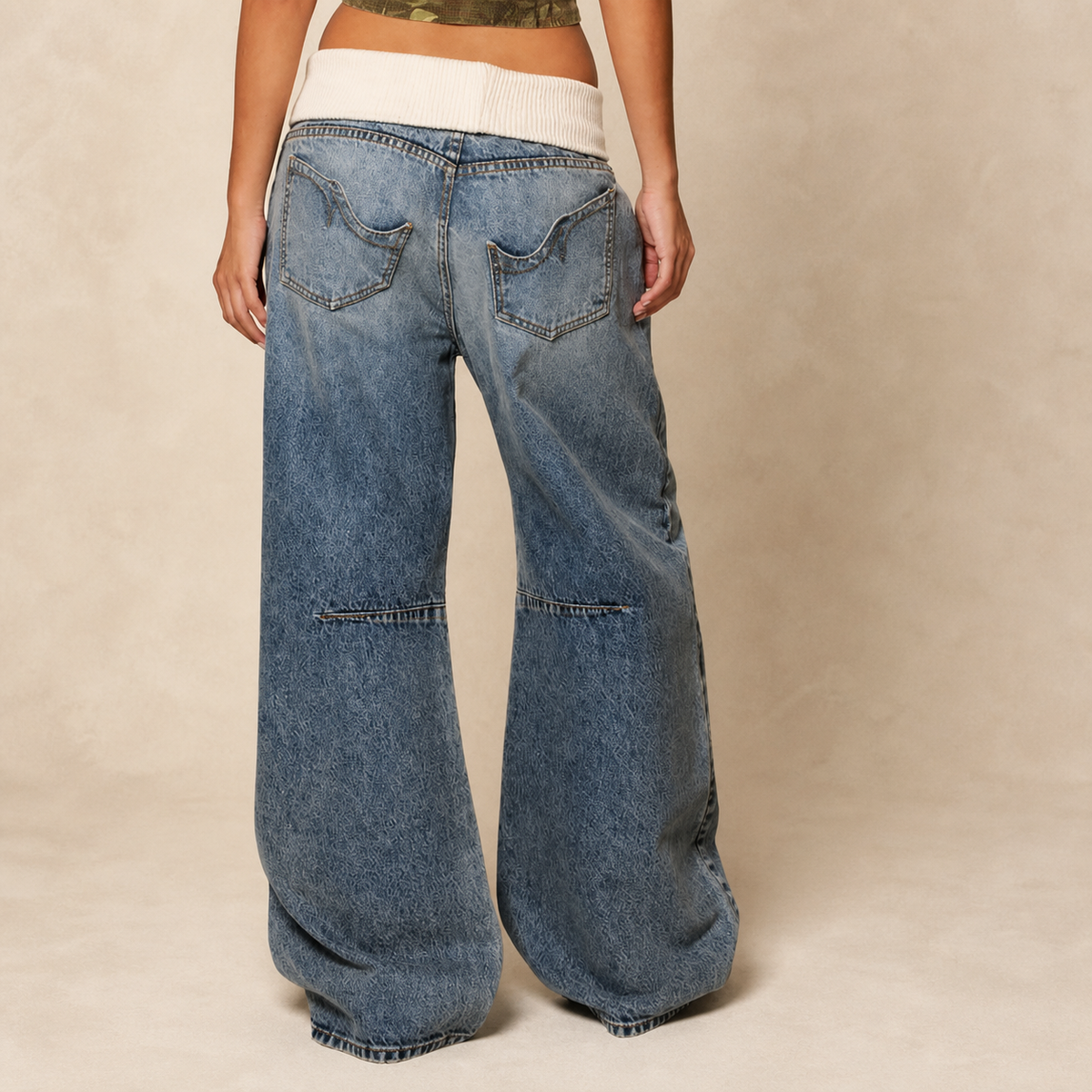 Jean baggy femme Y2K à taille côtelée — vue 4