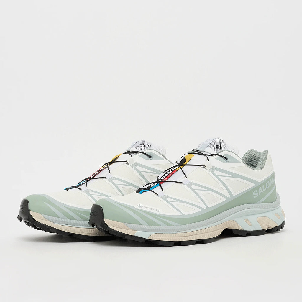 Salomon XT-6 GORE-TEX – White / Green Milieu / Ice Flow – paire trois quarts