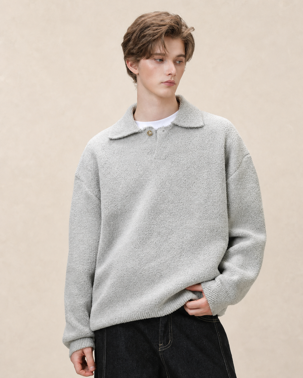 Pull Henley homme oversize en laine mélangée — vue 1