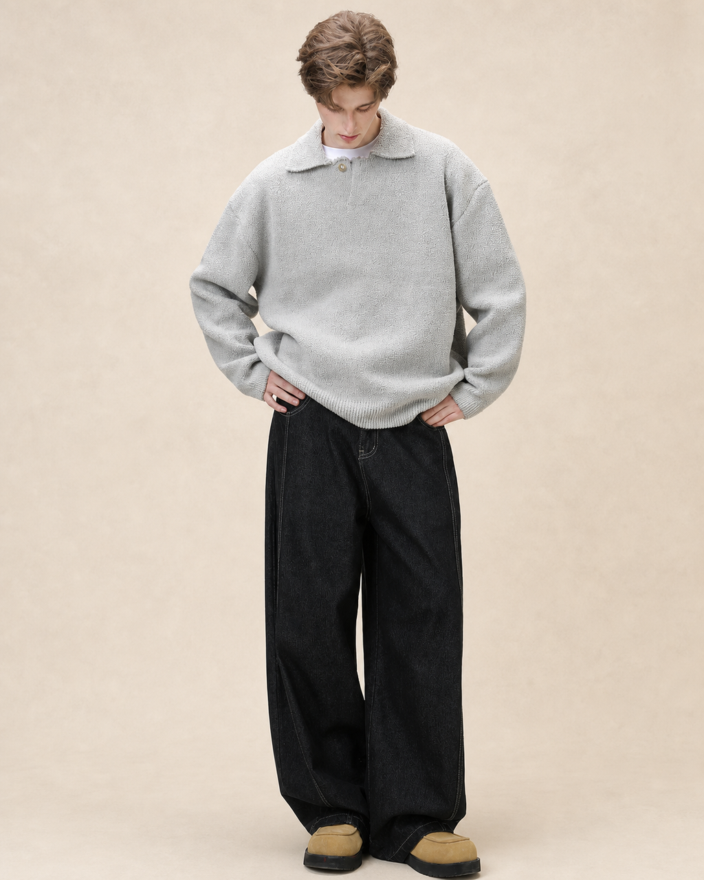 Pull Henley homme oversize en laine mélangée — vue 2