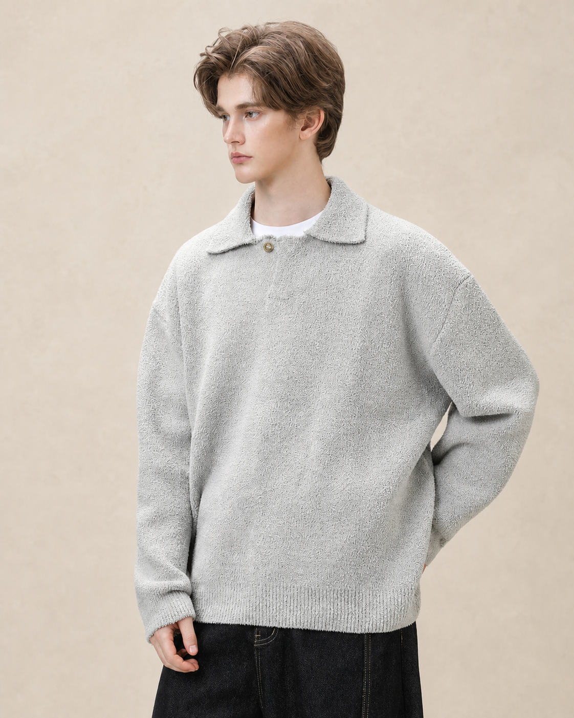 Pull Henley homme oversize en laine mélangée — vue 3