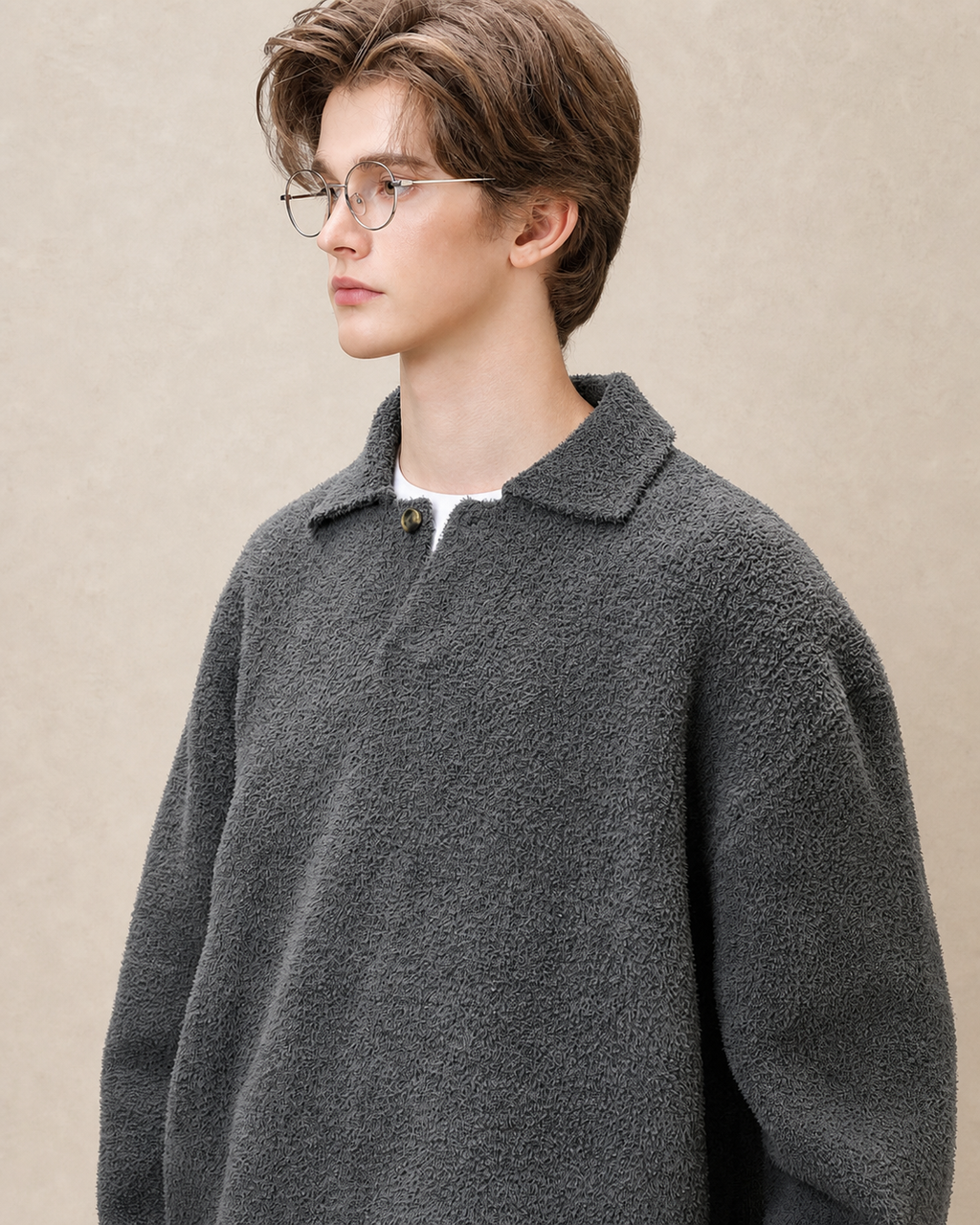 Pull Henley homme oversize en laine mélangée — vue 4