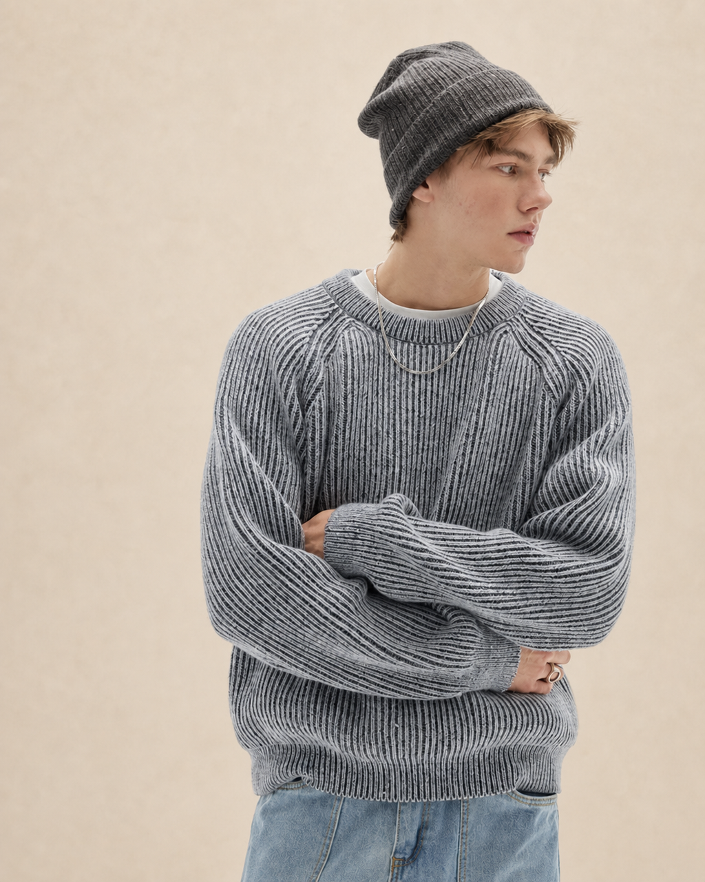 Pull homme côtelé à col rond — vue 2