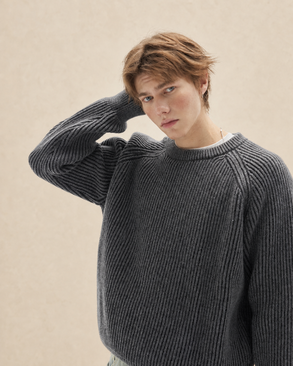 Pull homme côtelé à col rond — vue 4