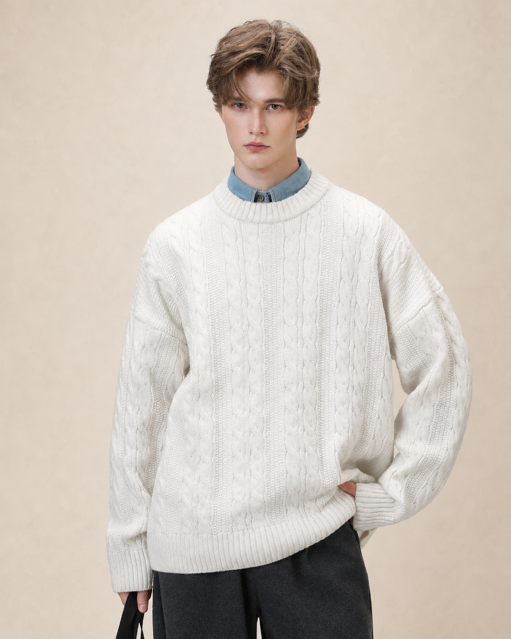 Pull homme en maille torsadée — vue 3