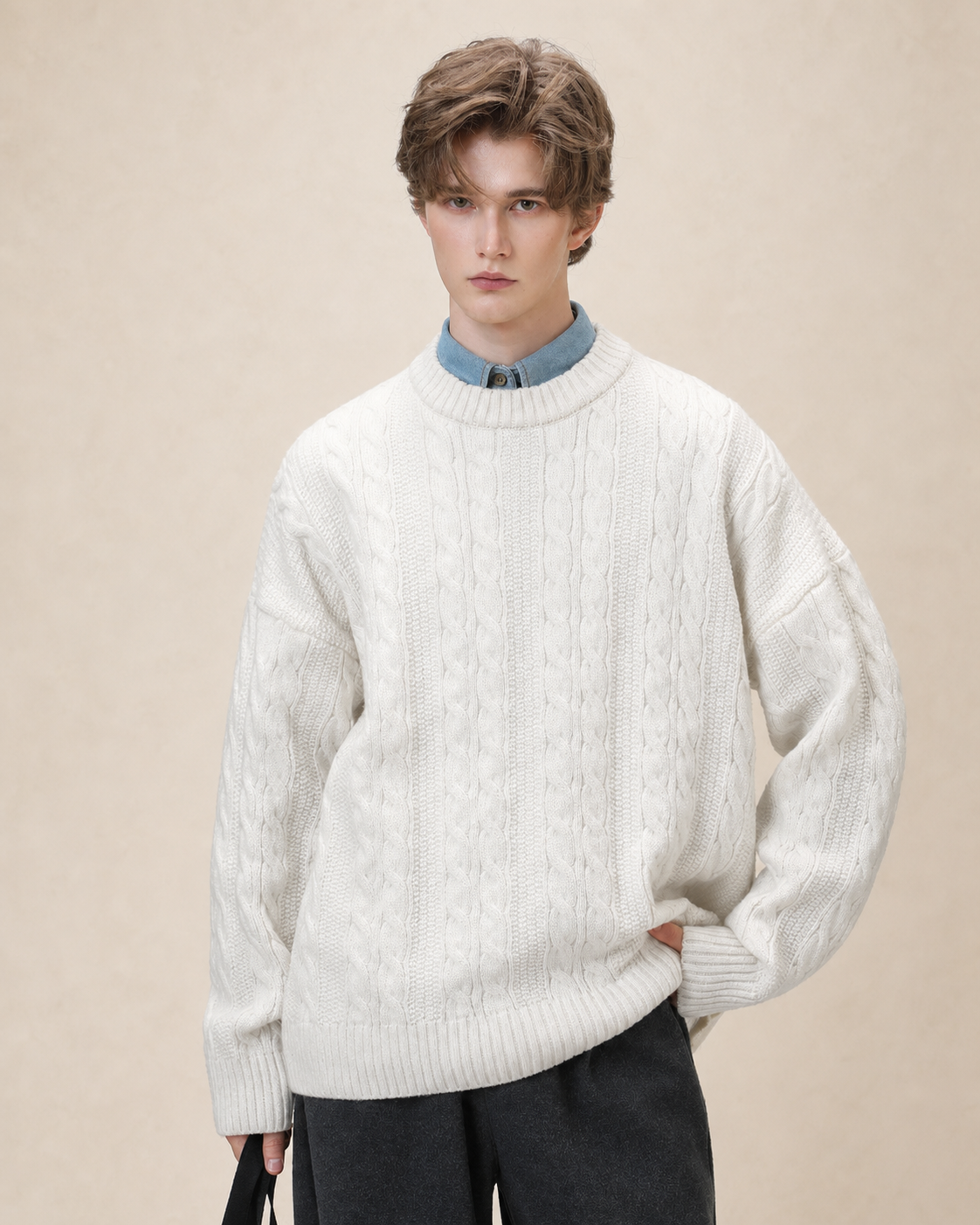 Pull homme en maille torsadée — vue 3