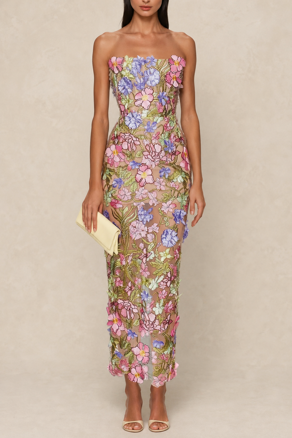 Robe longue femme brodée de fleurs — vue 1