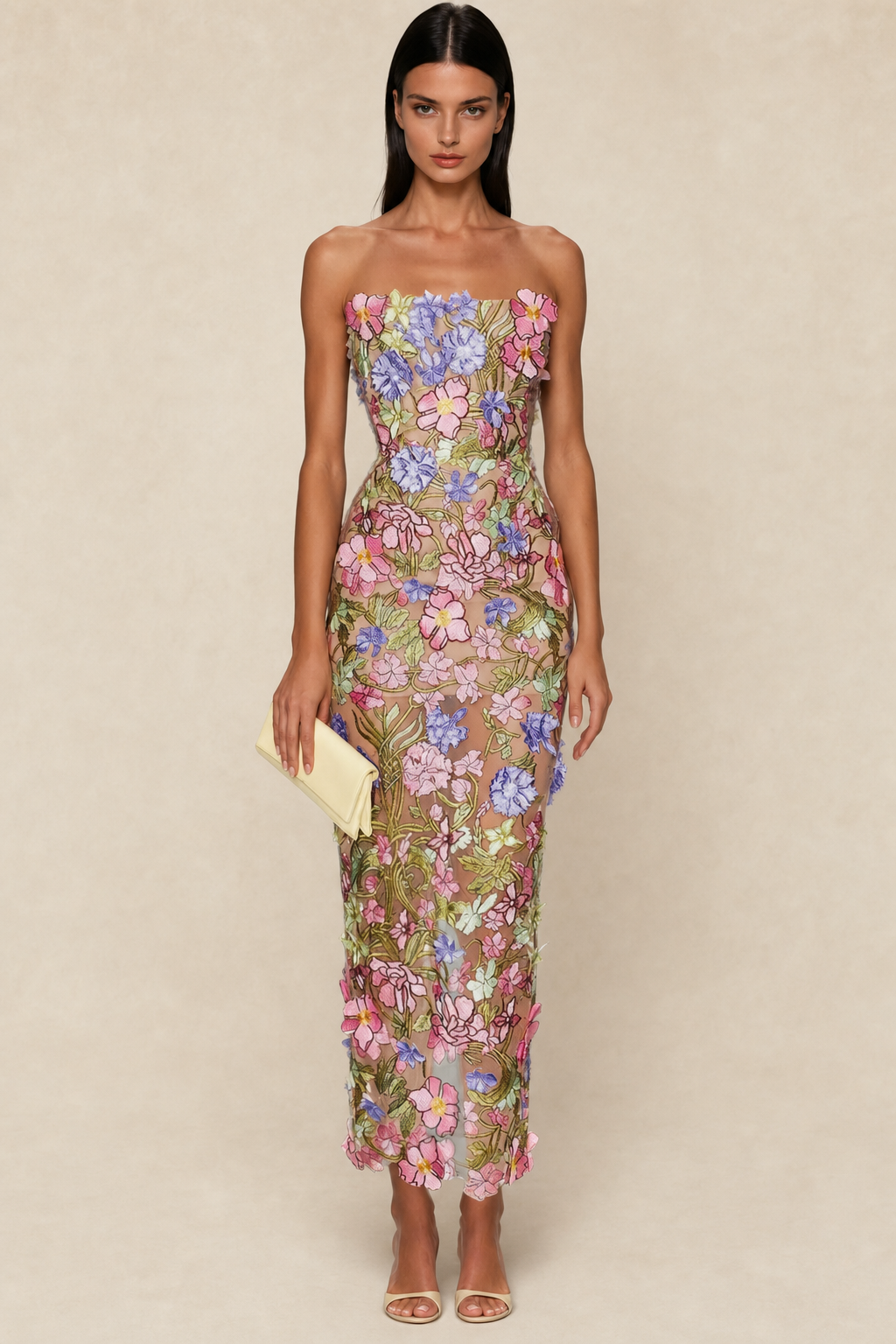 Robe longue femme brodée de fleurs — vue 2