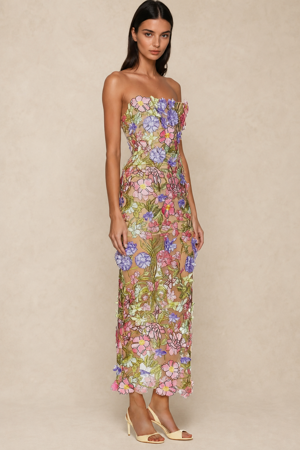 Robe longue femme brodée de fleurs — vue 3