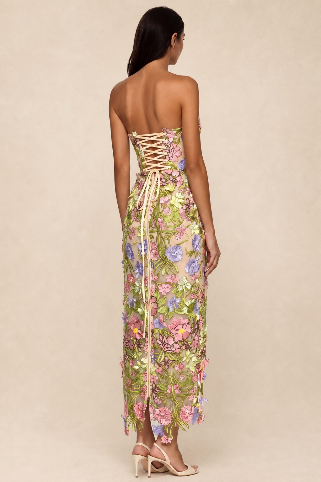 Robe longue femme brodée de fleurs — vue 4