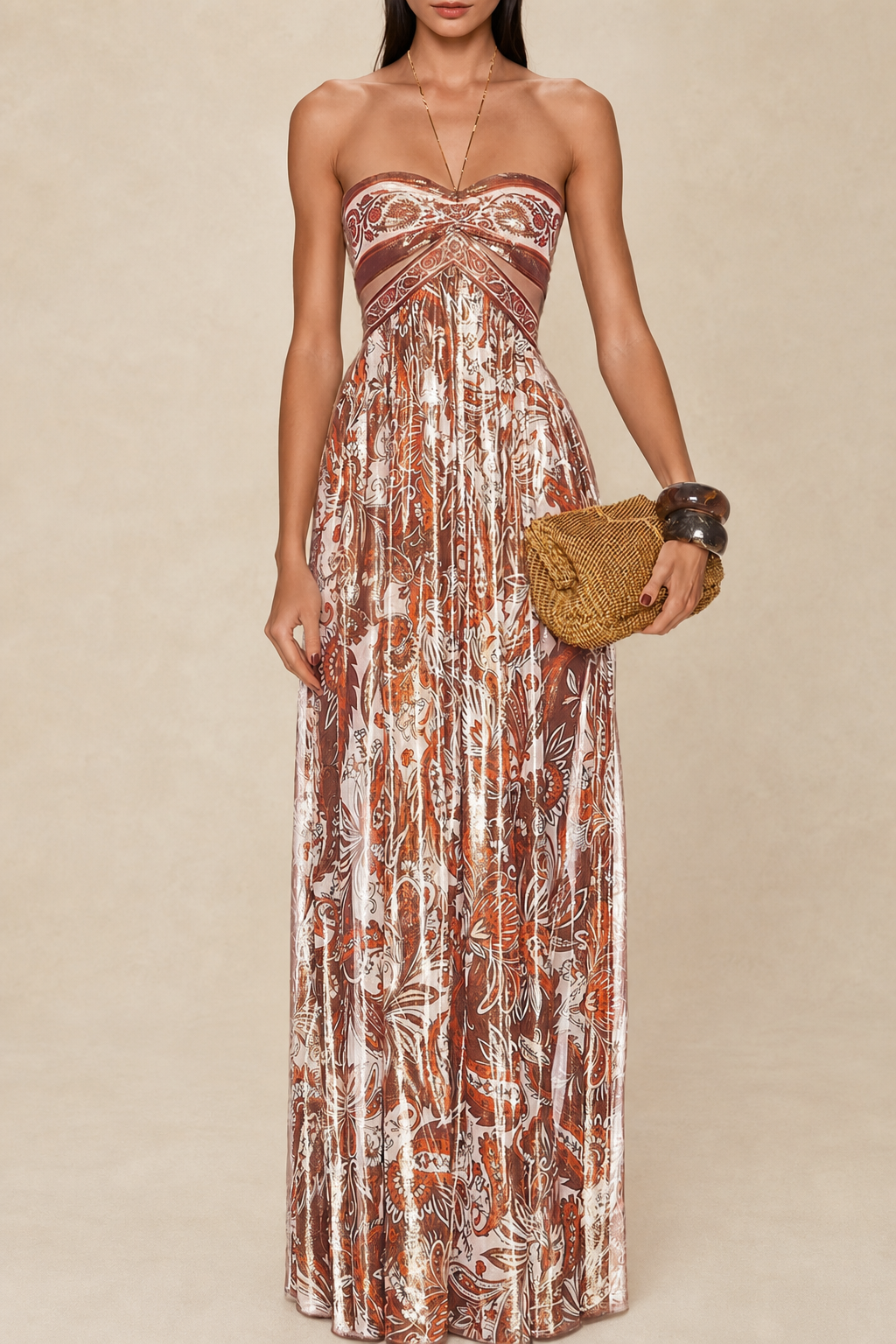 Robe maxi femme paisley à col montant et découpes — vue 1