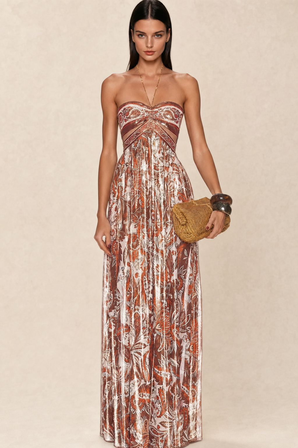 Robe maxi femme paisley à col montant et découpes — vue 2