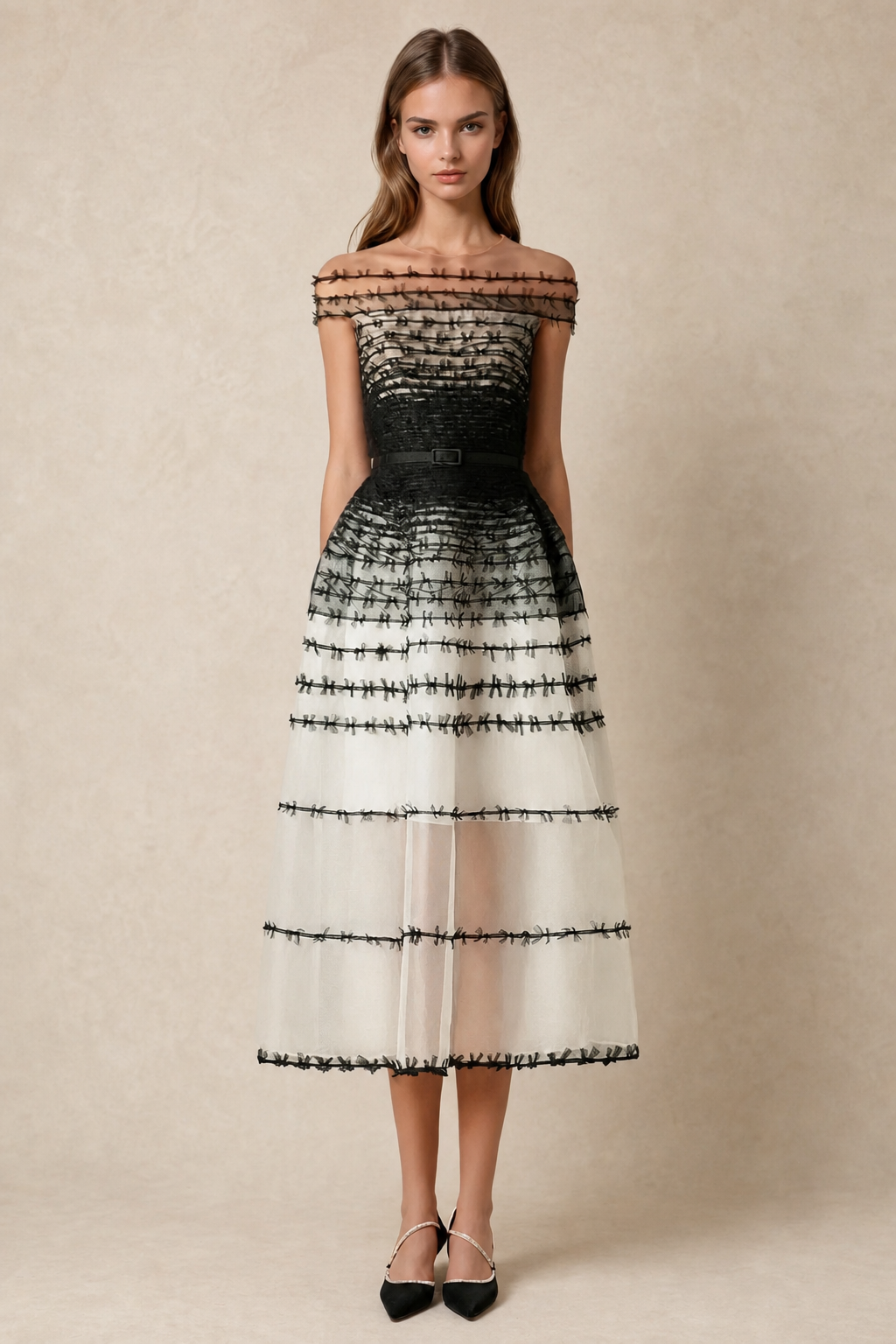 Robe midi femme en mesh à épaules dénudées — vue 2