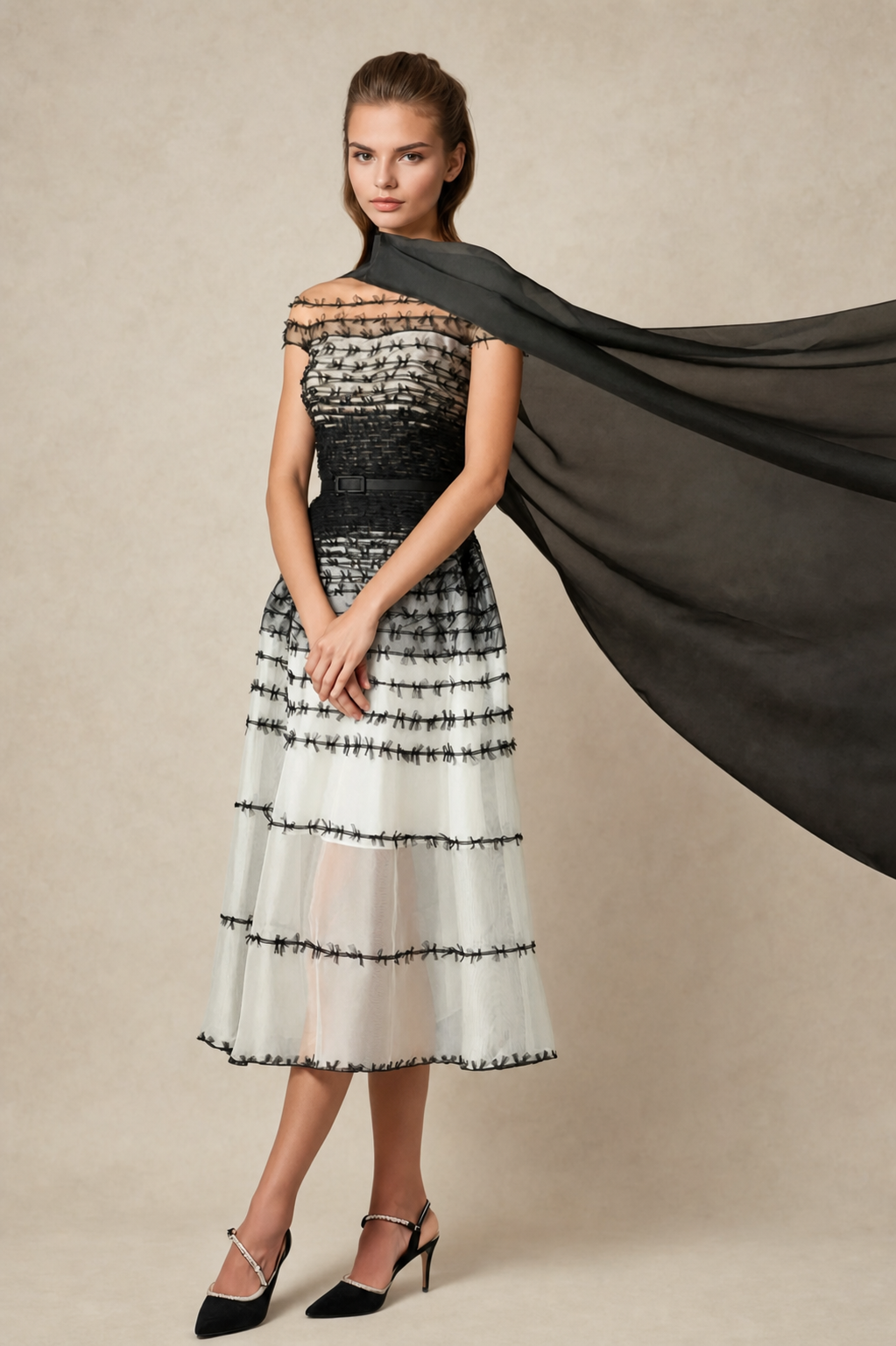 Robe midi femme en mesh à épaules dénudées — vue 3