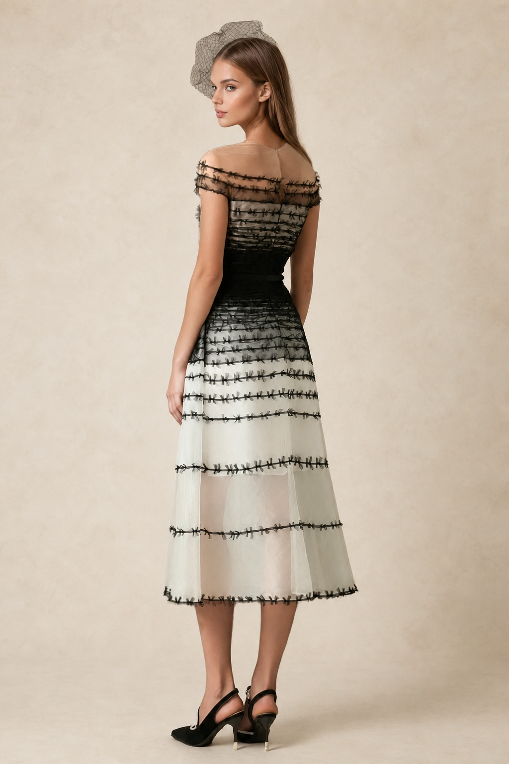 Robe midi femme en mesh à épaules dénudées — vue 4